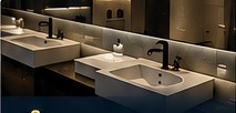 Clean commercial washroom with modern fixtures