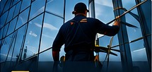 Professional cleaning exterior commercial glass